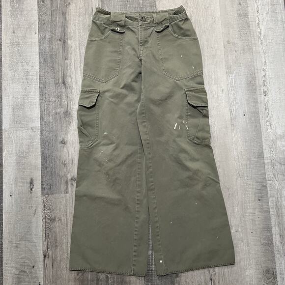 Vintage Diesel Wide Leg Flare Womens Military Cargo Low Rise Pants S.P.A. Fit 29 - Picture 1 of 9
